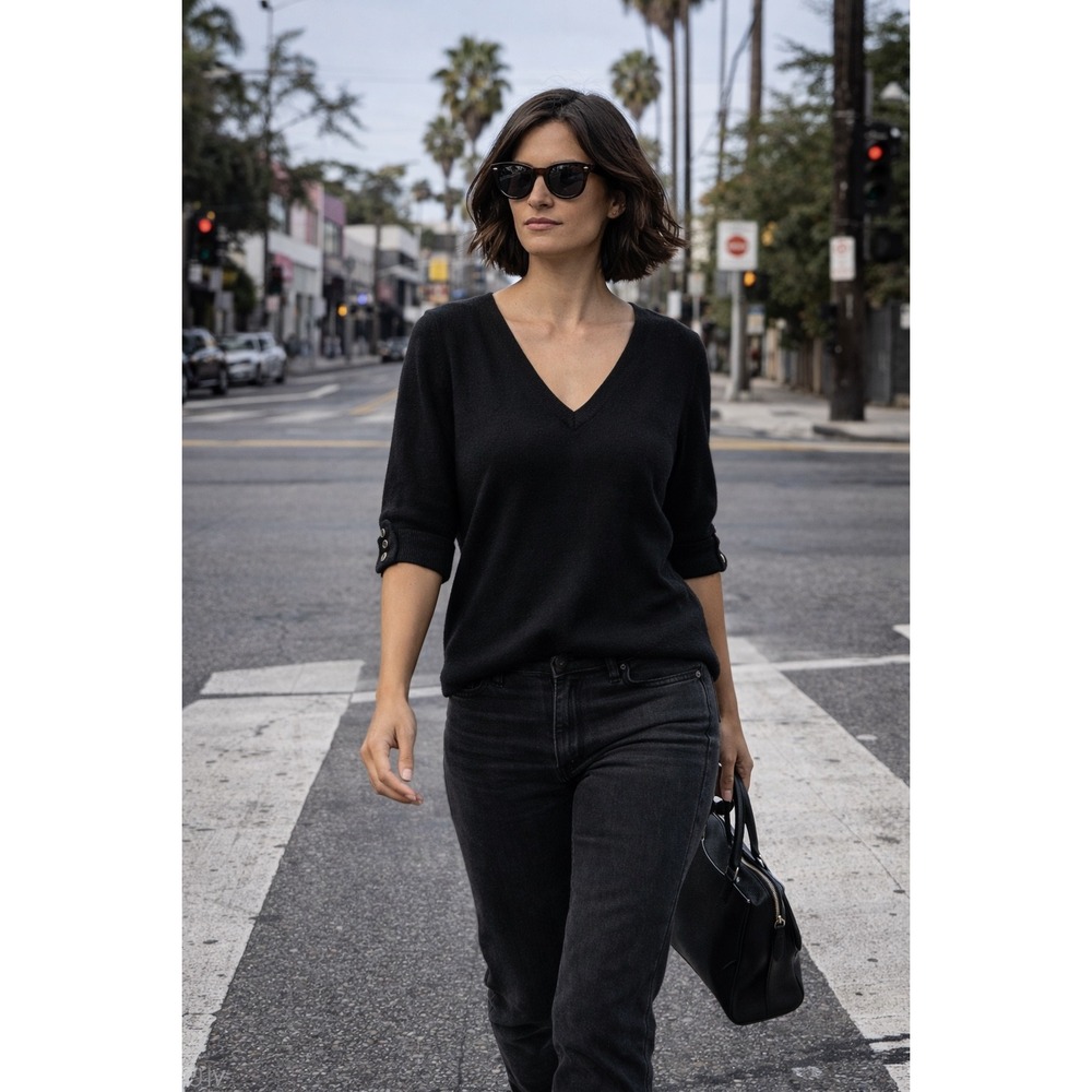 BURBERRY LONDON Womens Black  Modal Angora Blend V-Neck Top Size‎ 44/ 10